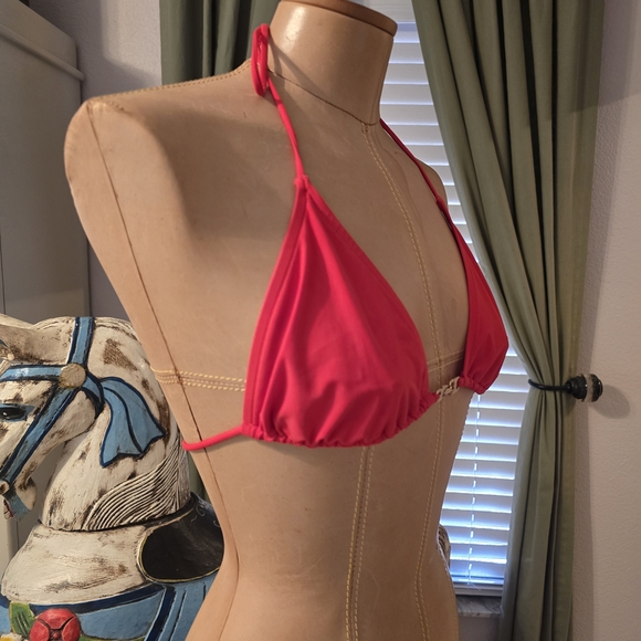 Tory Burch Women's Small Logo Halter Bikini Top Swim Suit String RED Stretch - Picture 4 of 10